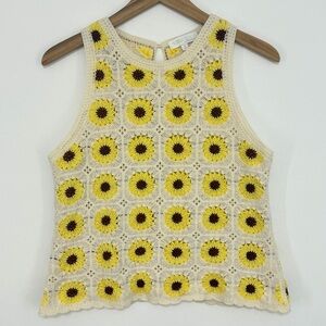 Rebellion Again Sunflower Crochet Women's Tank Top Size Small Boho Festival